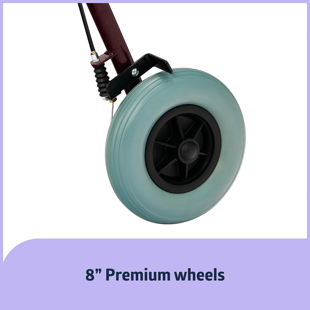 Medline Bariatric Heavy Duty Steel Rollator Supports up to 500 lbs, Strong, Comfortable Rolling Walker with 8 inch Wheels