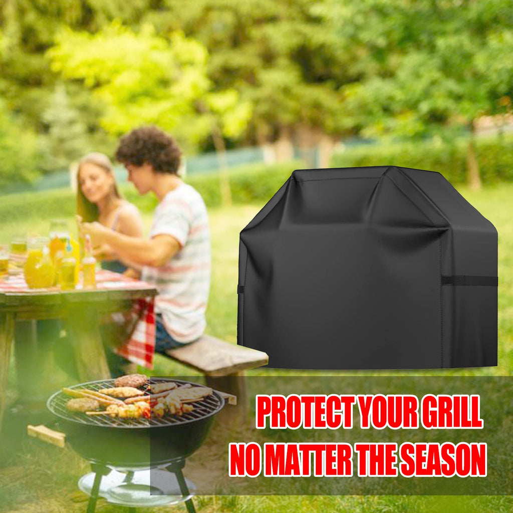 Grill Cover, BBQ Grill Cover, Waterproof, Weather Resistant, Rip-Proof, Anti-UV, Fade Resistant, with Hook-and-loop and Strap, Gas Grill Cover for Weber,Char Broil,Nexgrill Grills, etc. 55 inch, Black