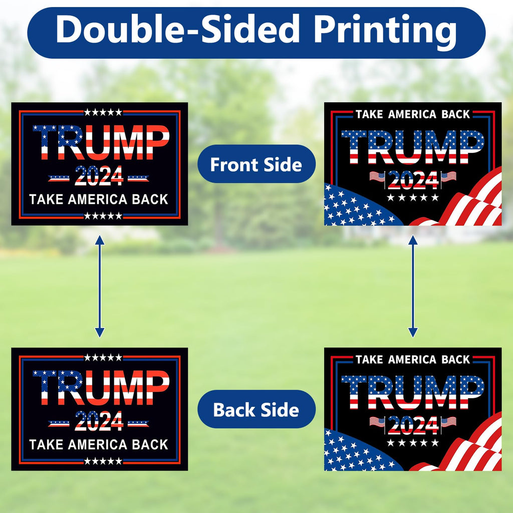 Trump 2024 Yard Signs with H-Stakes, 2PCS 16" X 12" Trump 2024 Take America Back Yard Signs, Placard Voted for Trump Outdoor Lawn Yard Garden Decoration