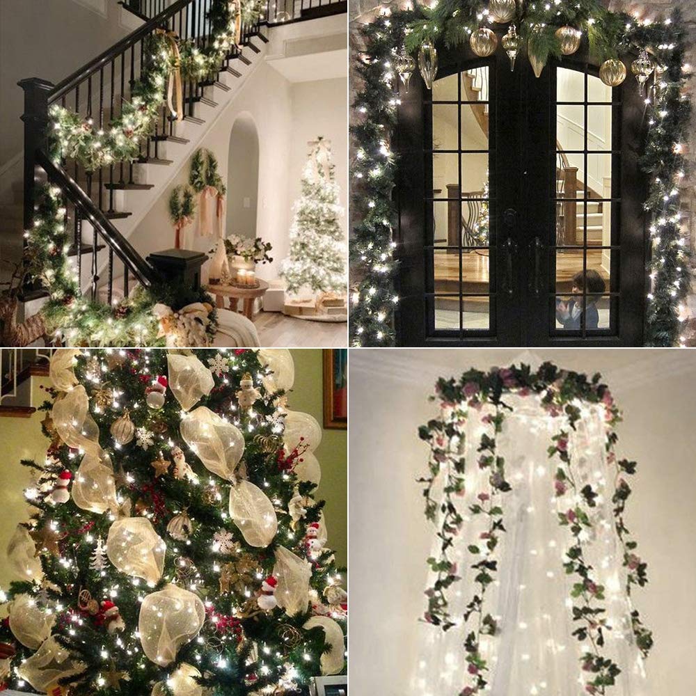 Brizled Outdoor Solar Fairy Lights 2 Pack, Total 132FT 400 LED Solar String Lights, 8 Modes Solar Christmas Lights with Memory Waterproof Outside Twinkle Lights for Indoor Wedding Party Cool White