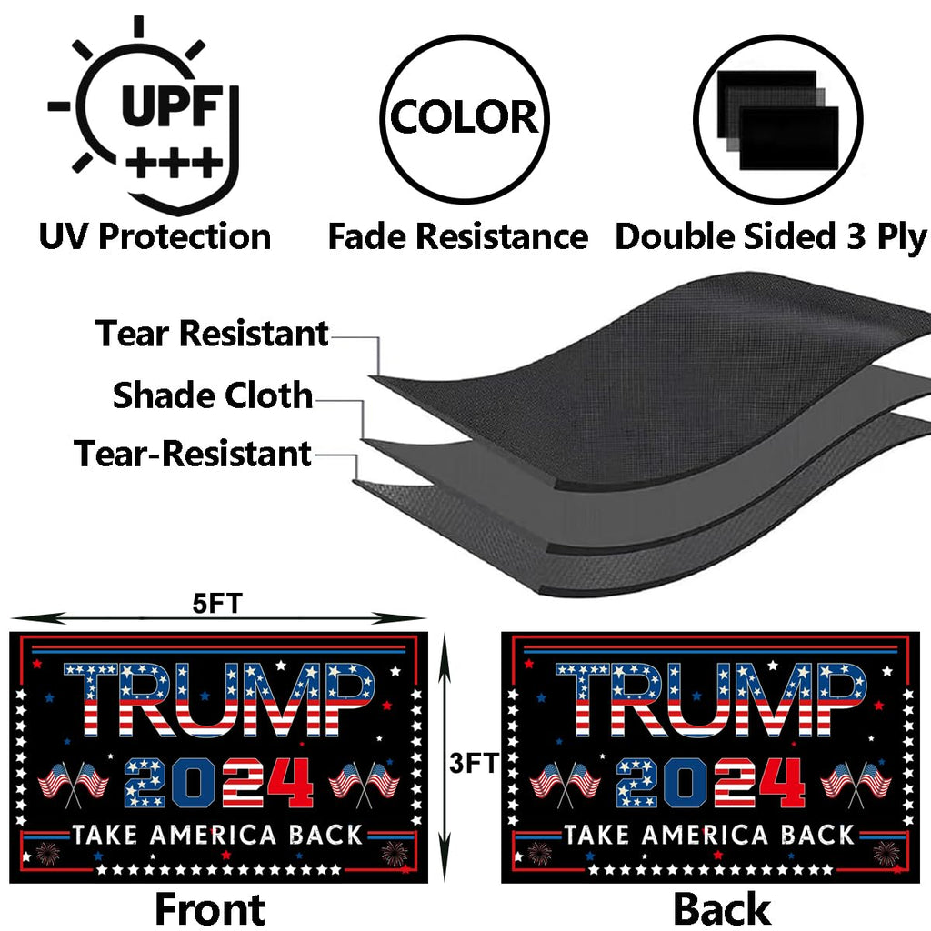 Trump 2024 Flag, 3 x 5FT "TAKE AMERICA BACK" Flag, Double Sided Three Ply Trump Flag, UV protection, Fade Resistant, Durable Flag Suitable for Indoor Outdoor
