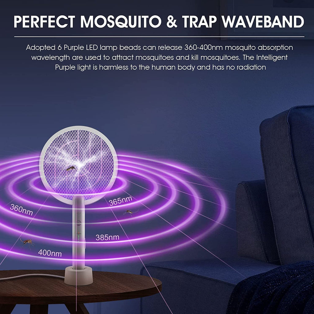 Electric Fly Swatter Racket 1 Pack, Mosiller 2 in 1 Bug Zapper with USB Rechargeable Base, 4000 Volt Indoor Outdoor Mosquito Killer with 3-Layer Safety Mesh for Pest Insect Control & Flying Trap