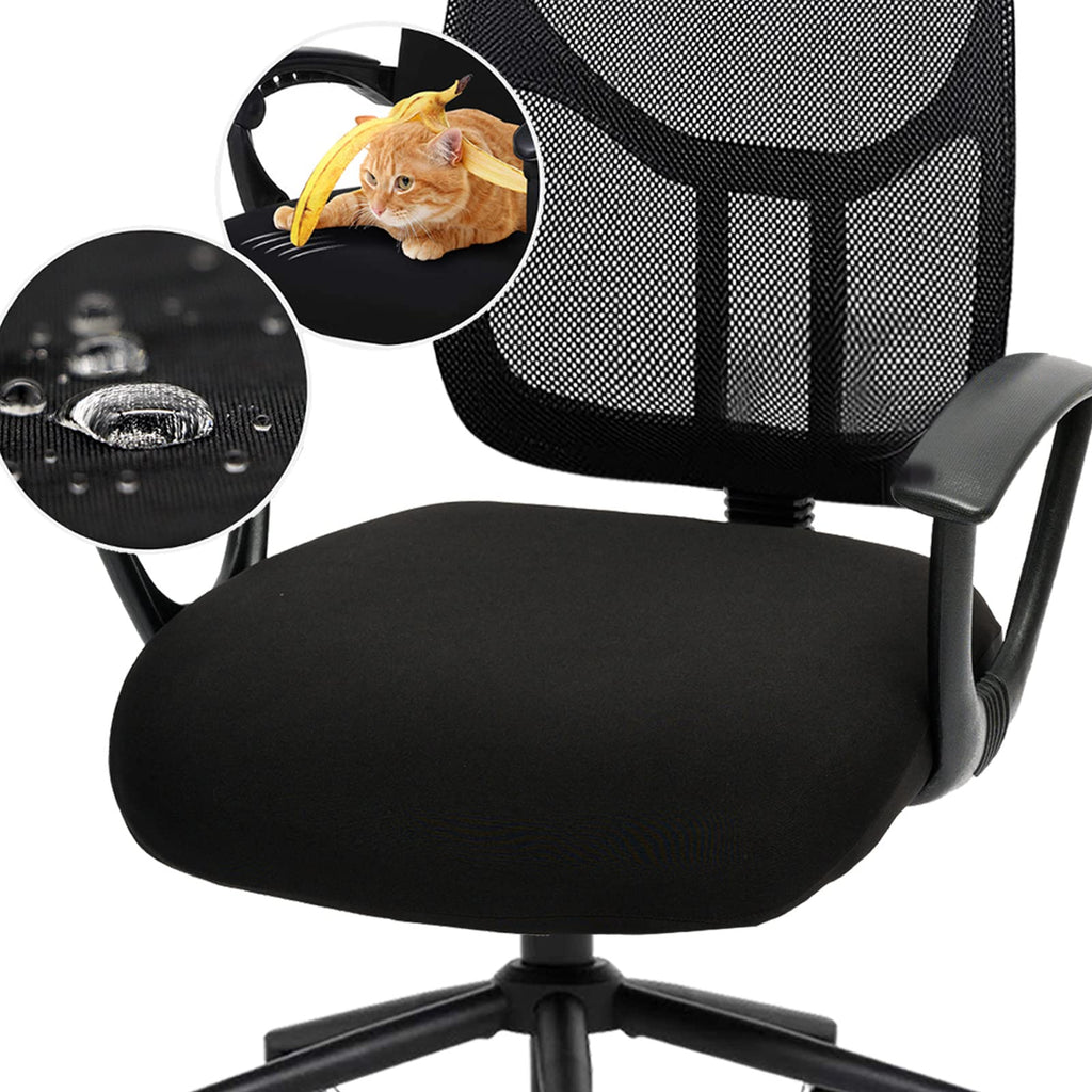 Water-Resistant Stretchable Desk Office Chair Seat Cushion Covers - Universal Spandex Computer Chair Slipcover - Removable Washable Cushion Protectors for Dogs, Cats, Black