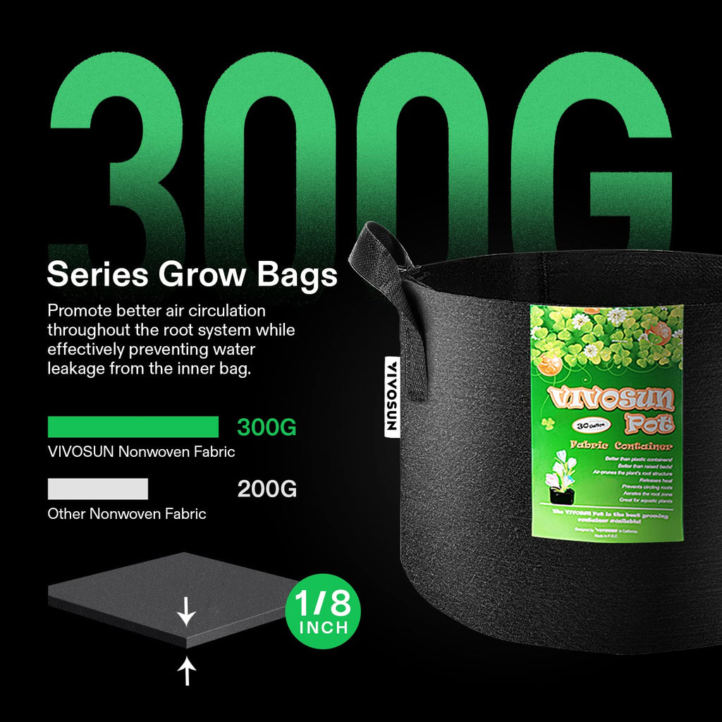 VIVOSUN 5-Pack 7 Gallon Plant Grow Bags, Heavy Duty Thickened Nonwoven Fabric Pots with Handles