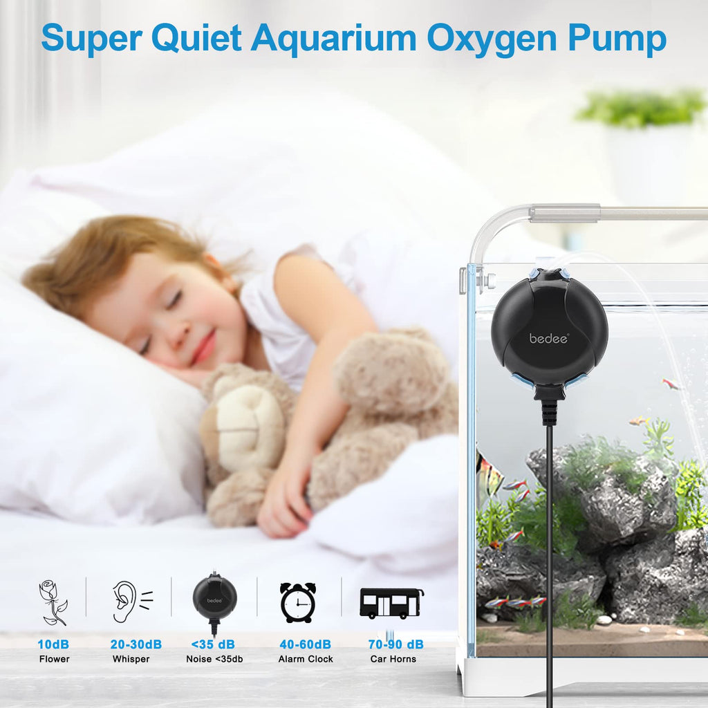 Aquarium Air Pump Aerator Pump: Ultra Silent Air Pump for Fish Tank High Energy Saving Lightweight Fish Tank Aerator Aquarium Accessories with Check Valve Air Stone 1-15 Gallon Fish Tank Bubbler 1W