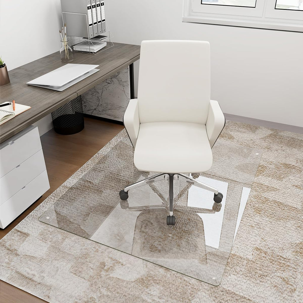 Tempered Glass Floor Mat for Office Chair, 36" x 46" Heavy Duty Hard Office Chair Mat, for Carpeted or Hard Floor, with 4 Anti-Slip Pads, Transparent