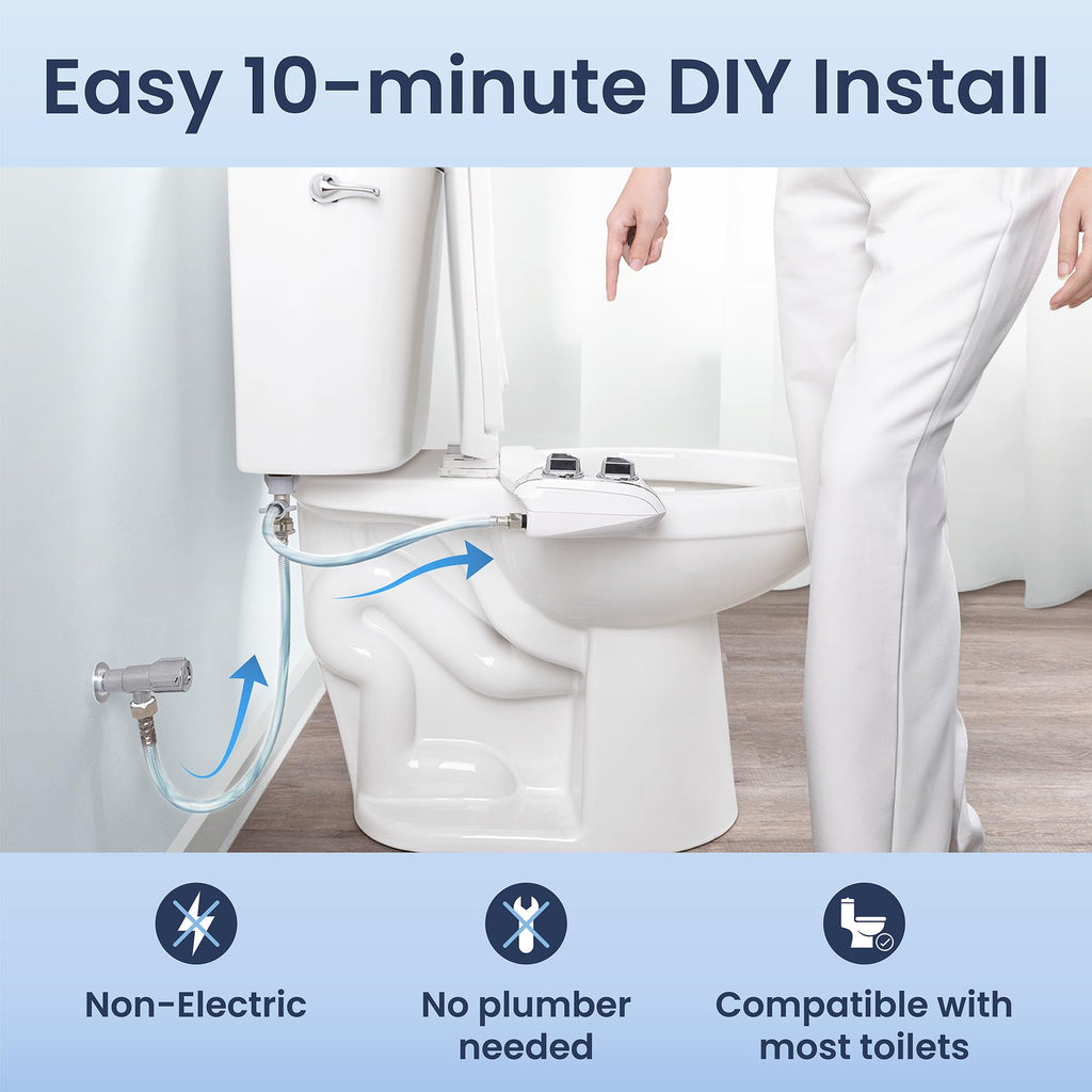 LUXE Bidet NEO 185 Plus - Dual Nozzle, Non-Electric Bidet Attachment for Toilet Seat, Patented Slide-In Install, 360° Self-Clean, EZ-Lift to Clean, Feminine & Rear Wash (Chrome)