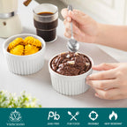 vancasso 10 oz Ramekins with Lid, Porcelain Creme Brulee Souffle Dishes, White Pudding Custard Cups Ramiken for Baking, Dishwasher and Oven Safe, Set of 6