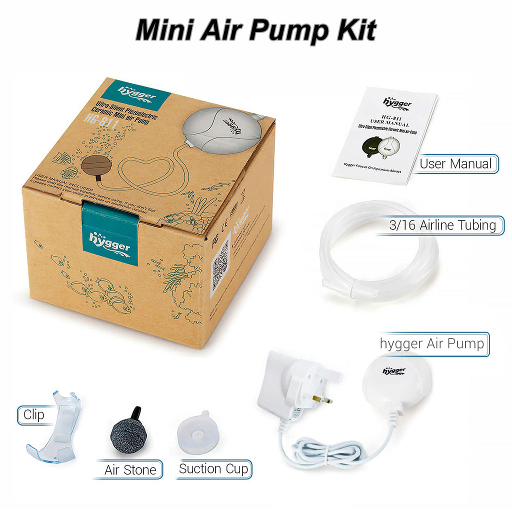 Hygger Quiet Aquarium Air Pump 1.5 Watt Energy Saving Mini Oxygen Pump for 1-15 Gallon Fish Tank with Accessories White