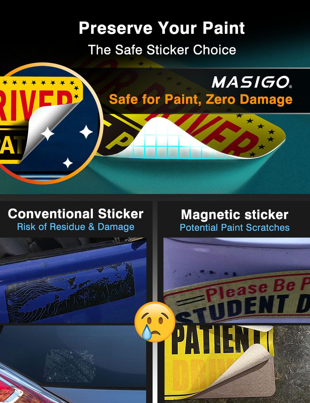 5-Pack Senior Driver Stickers (Non-Magnetic) – Promotes Road Safety for Elderly Drivers, Reusable, Reflective, Paint-Safe Decals for Car Bumper and Windows