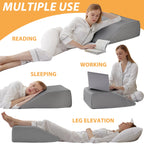 Bedluxe Leg Elevation Pillows, Leg Pillows for Sleeping, Cooling Gel Memory Foam Top, Wedge Pillow for Legs, Leg Wedges for Circulation, Swelling, After Surgery - Removable Cover (8 Inch, Grey)