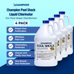 CPDI Champion 4-Pack Pool Shock Liquid Chlorine, 12.5 Sodium Hypochlorite, 1 Gallon – Ready-to-Use Treatment for Clear Water and Algae Control in Above Ground & Inground Swimming Pools