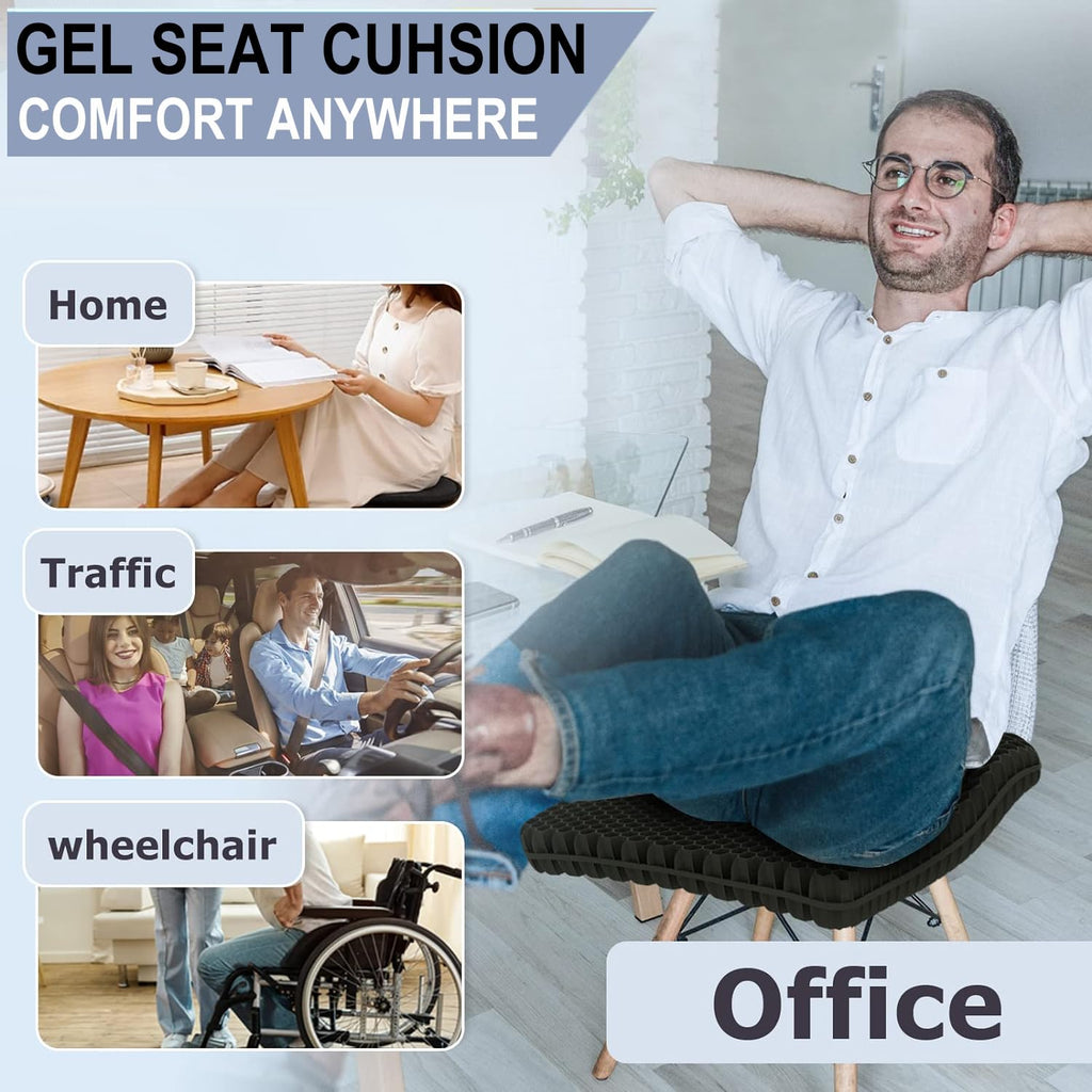 20" Gel Seat Cushion for Long Sitting(Jumbo&Thick) – Office Chair Cushion – Wheelchair Cushions for Pressure Sores – Non-Slip Desk Chair Car Seat Cushion Driving – Sciatica & Back Pain Relief