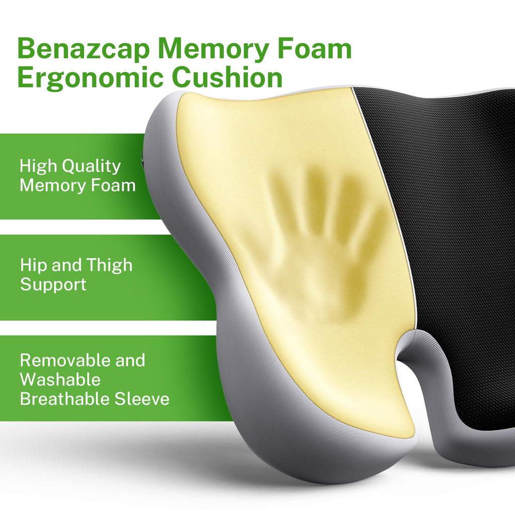 Benazcap Large Seat Cushion for Sciatica Pain Relief, 2024 Upgraded Seat Cushions for Office Chairs, Desk Chair Cushions/Office Chair Cushion, Tailbone Pain Relief Cushion for Car/Wheelchair