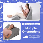 AllSett Health Bed Wedge Pillow – 2 Separate Memory Foam Incline Cushions, System for Legs, Knees and Back Support Pillow - Grey