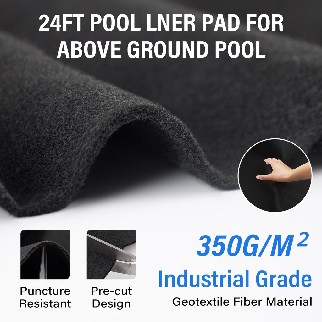 TIXANF 350G/M² Thicker 24FT Pool Liner Pad,Seamless Above Ground Pool Liner, Thicker Durable Geotextile Material, Pre-Cut Heavy Duty Round Pool Liner Pad, Puncture Protection,Extend Liner Life(Black)