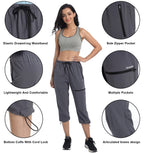Sports Women's Outdoor Hiking Capri Pants Loose-Fit Lightweight with Zipper Pockets Grey