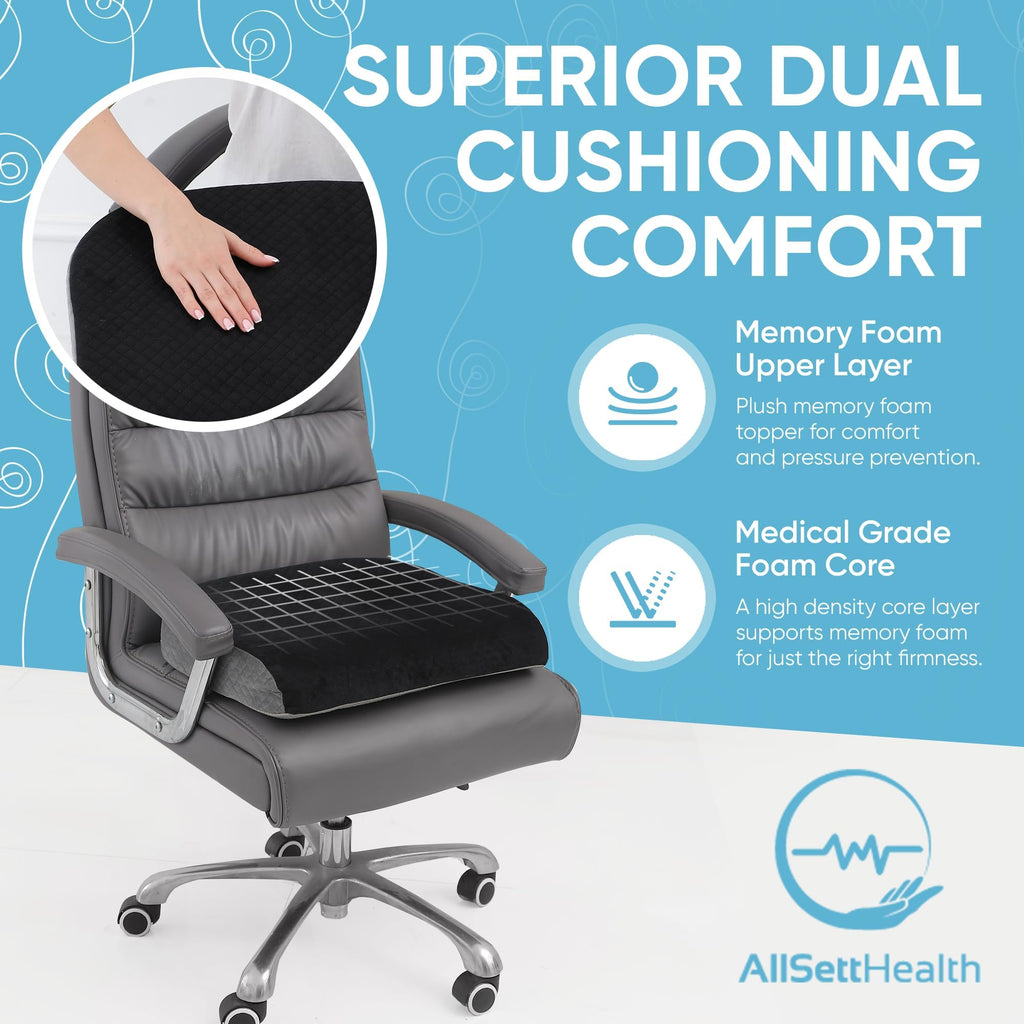 Extra Large Seat Cushion - Memory Foam for Office Chair, Wheelchair Cushions, Floor Pillow | Cushion Back Pain Coccyx Pain Relief | Plush Velvet Cover with Carry Handle - 19” X 17” X 3”