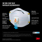3M N95 Respirator 8511, 10 Pack, NIOSH-APPROVED N95, Features 3M COOL FLOW Exhalation Valve, Relief From Dusts & Certain Particles During Sanding, Pollen, Mold Spores, Dust Particles (8511DB1-A-PS)