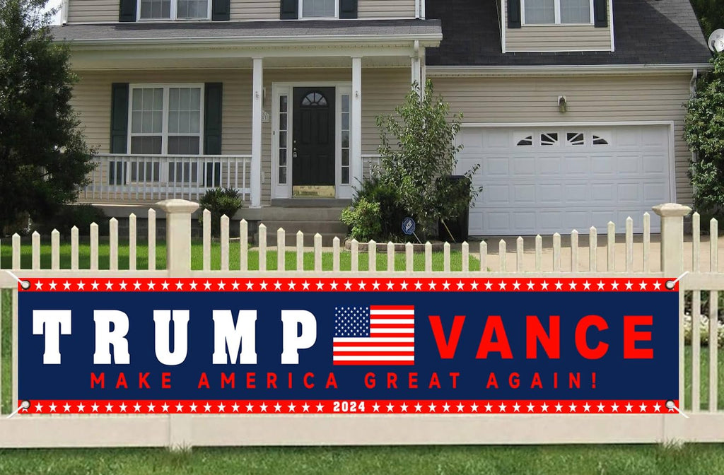 Support Trump JD Vance 2024 Political Campaign Large Banner Sign Flag with Brass Grommets,Pro Trump Vance Make America Great Again Outdoor Sign House Banner Yard Lawn Decoration 98X18''