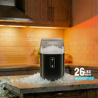 KMFurnila Nugget Ice Maker Countertop, Portable Ice Makers Machine with Removable Basket and Scoop, Self-Cleaning, Quiet, 6-Min Ready, 24lbs in 24Hrs, Visible, for Home, Party, RV, Camping, Black