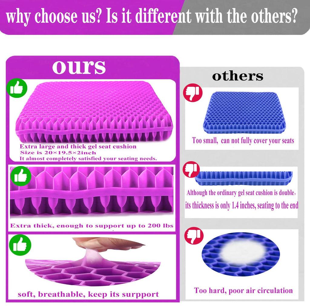 Auvivasital Plus Size Gel Seat Cushion for Long Sitting, Extra Large and Thick Pressure Relief Seat Cushion for Back, Hip, Sciatica, Tailbone Pain, Use for The Car, Office, Wheelchair, Stadium.(Pink)