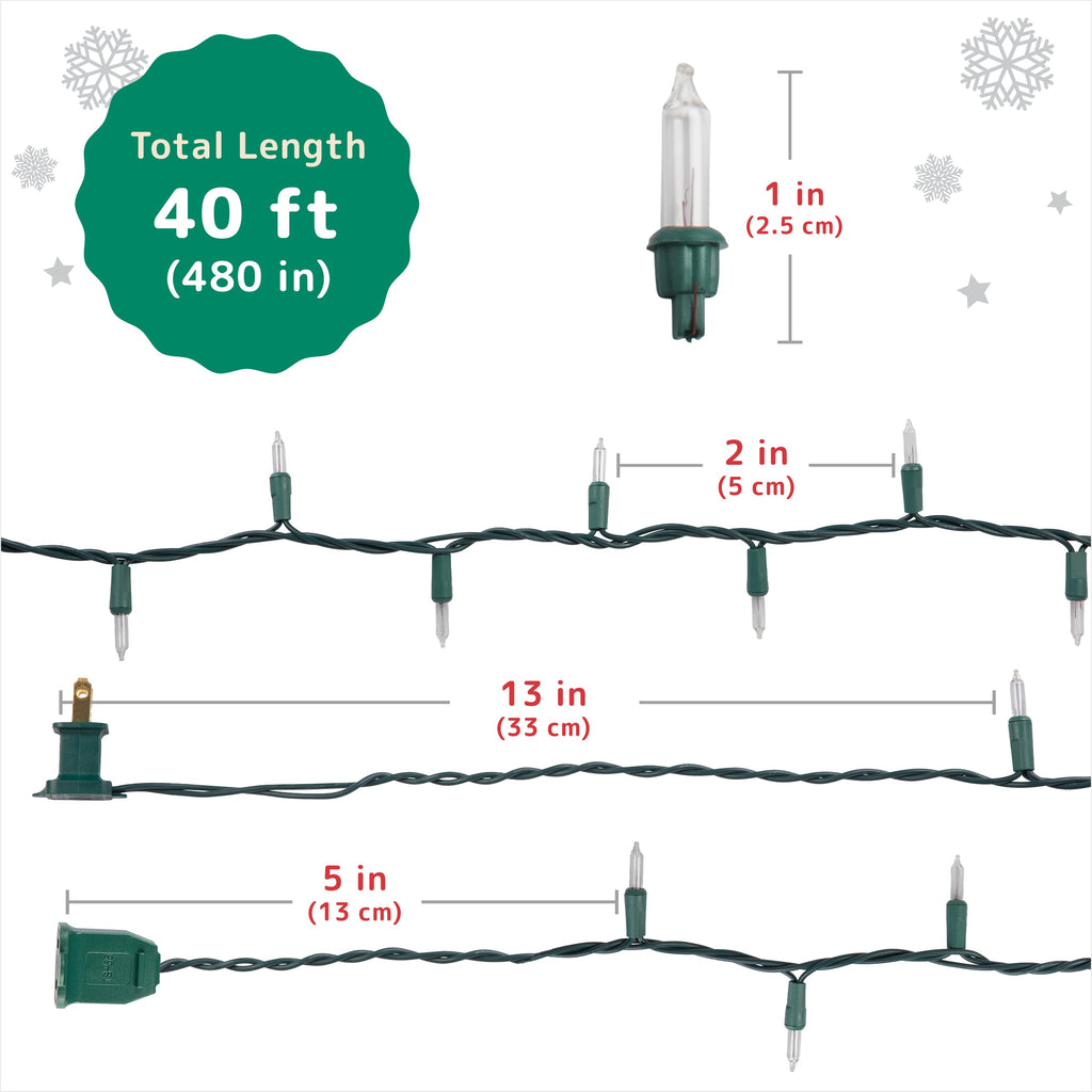 PREXTEX Christmas Lights (40 Feet, 200 Lights) - Clear White Christmas Tree Lights with Green Wire - Indoor/Outdoor String Lights - Warm White Twinkle Lights
