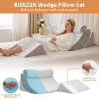 4PCS Wedge Pillow Set for After Surgery, Orthopedic Bed Wedge Pillow for Back Pain Relief, Sitting up in Bed,Recovery, Acid Reflux, Snoring, Body Pillow for Sleeping,Leg,Shoulder Support, White/Grey