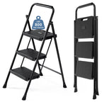 DUMOS 3 Step Ladder, Sturdy Step Stool with Anti-Slip Pedal & Comfortable Handrail, Portable Heavy Duty Step Stool for Kitchen, Garage & Outdoor Use, 800lbs, Black