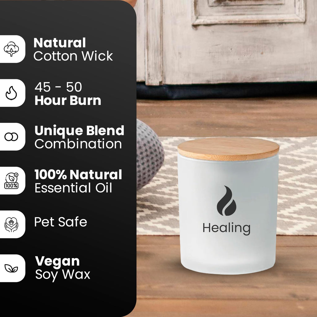 Natur IX Healing Candle for Home Scented | Sage & Eucalyptus Candle | Clean Non Toxic Candles with Essential Oil | 50 H Long Burning | Aromatherapy Soy Candle Jar with Lid - 8.3oz