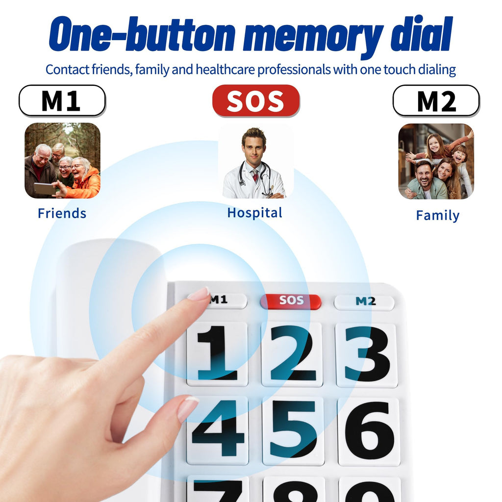 Large Button Phones for Seniors, Land Line Phones for Elderly - Big Button Home Telephone for the Visually Impaired, 110dB+ Amplified Ringer & 90dB+ Handset Volume for the Hearing Impaired House Phone