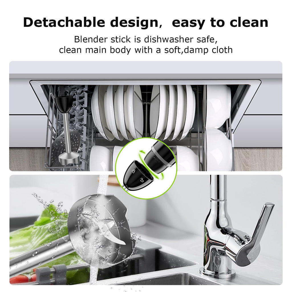 Bonsenkitchen Hand Blender, Immersion Blender with 2 Mixing Speed, Electric Handheld Mixer Portable Stick Mixer with Stainless Steel Blades for Soup, Smoothie, Puree, Baby Food
