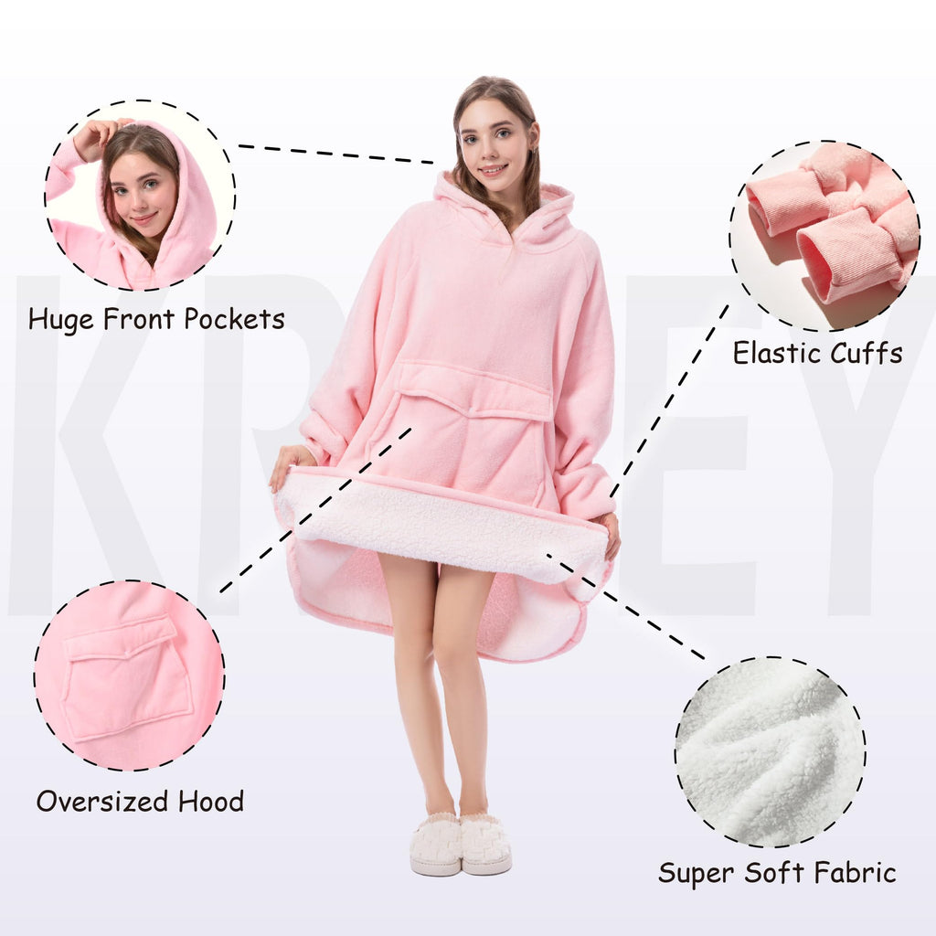 Krifey Wearable Blanket Hoodie, Oversized Sherpa Hooded as Christmas Gifts Birthday Gifts for Mom Women Girlfriend Men, Cozy Sweatshirt with Giant Pocket