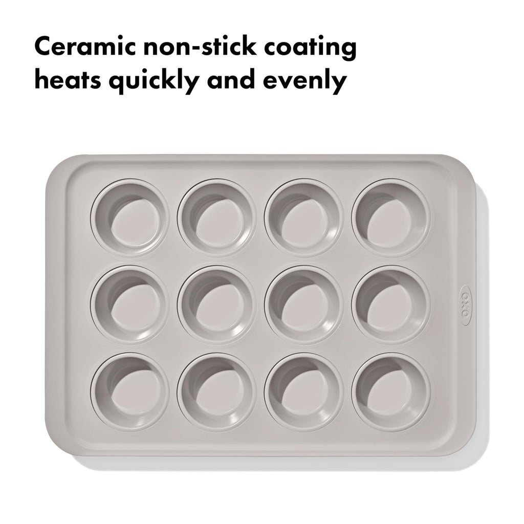 OXO Good Grips Non-Stick Pro Ceramic Coated Metal Bakeware 12 Cup Muffin Pan – Biscuit