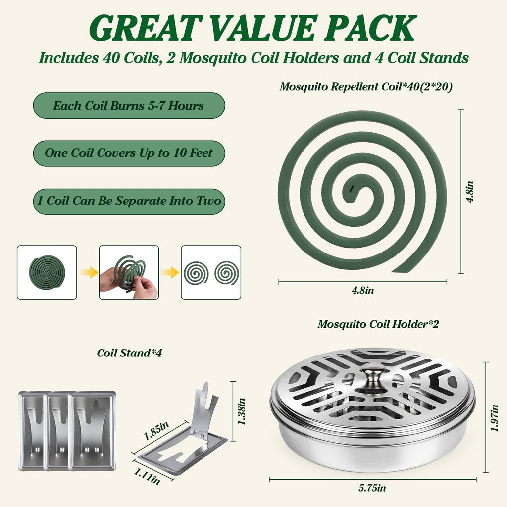 USKICH 40 Mosquito Coils | Mosquito Coils Outdoor Use Reaches up to 10 Fee (Contains 2 Holders & 4 Stands)