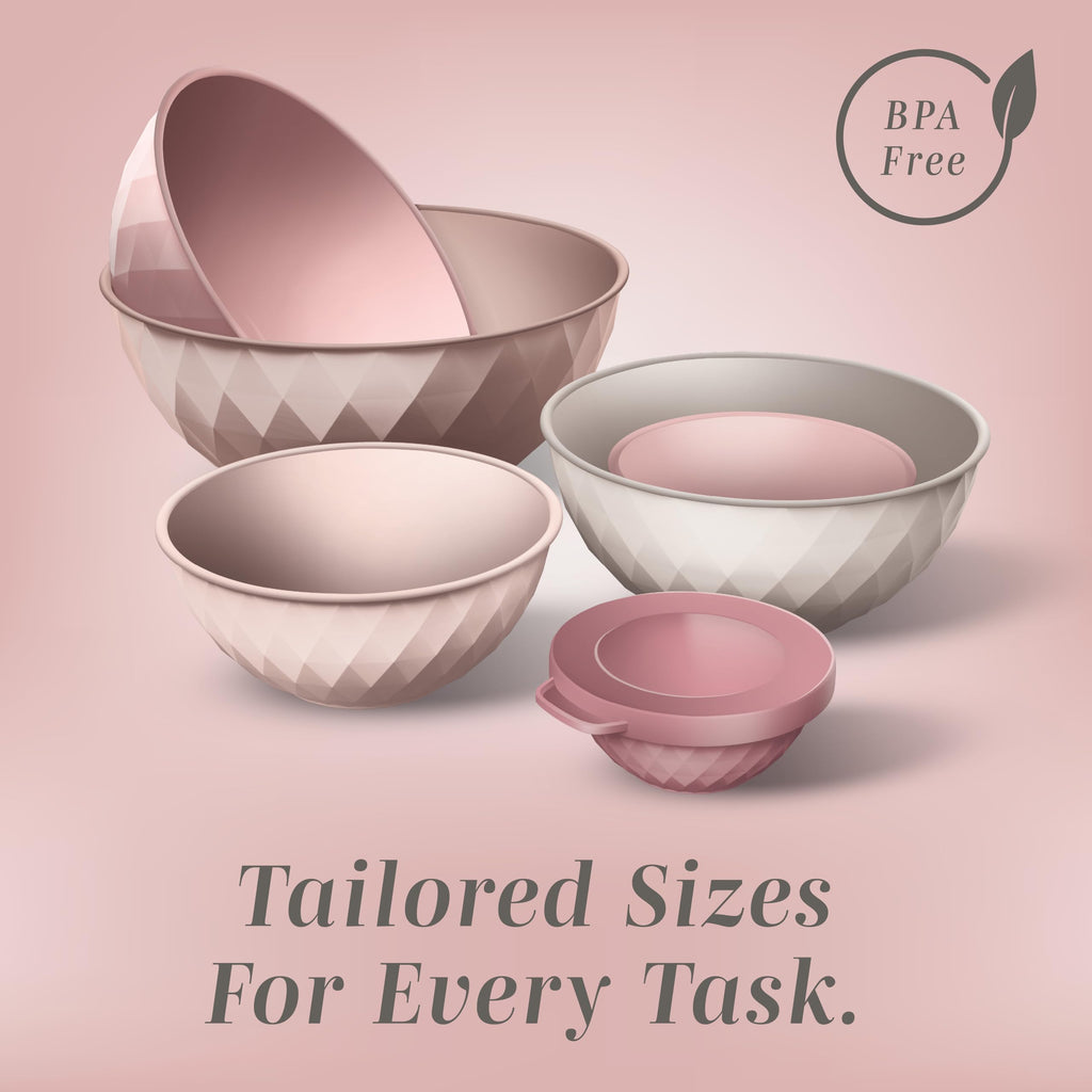 COOK WITH COLOR Mixing Bowls with Lids - 12 Piece Plastic Nesting Bowls Set includes 6 Prep Bowls and 6 Lids, Diamond Design - Microwave Safe (Mint)
