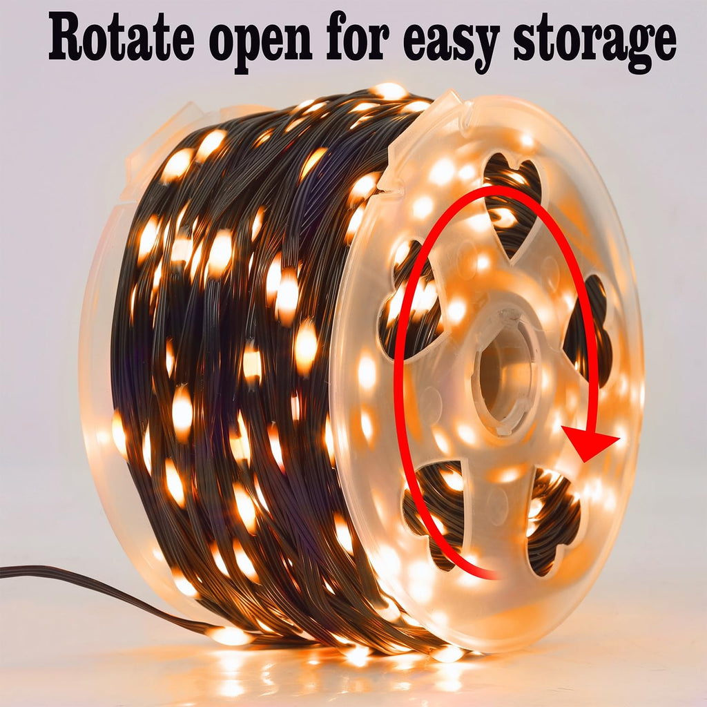 WATERGLIDE Extra Long 328 FT Halloween Lights, 1000 LED Outdoor Fairy String Lights, Green PVC Copper Wire Christmas Lights, Plug in 8 Modes & Waterproof for Tree Party Home Yard Decor, Orange