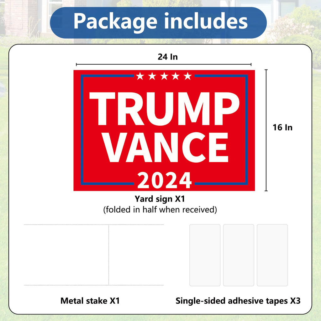 Probsin Trump Vance 2024 Yard Sign Double Sided 16" x 24" President Trump Vice President Vance MAGA Signs Voted for Trump Vance Outdoor Decorations for Lawn, Garden, Window, Party Supplies (Red)