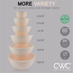 COOK WITH COLOR Mixing Bowls with Lids - 12 Piece Plastic Nesting Bowls Set includes 6 Prep Bowls and 6 Lids, Non Slip Bottom and Embossed Design - Microwave Safe (Cream)