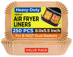 Air Fryer Liners Disposable for Dual Basket, 250Pcs 8x5.5 Inch Rectangular Parchment Paper for Ninja DZ201 DZ401, Chefman/COSORI 2-Basket Air Fryer, Oil Proof Baking Paper Sheets by Vailnd
