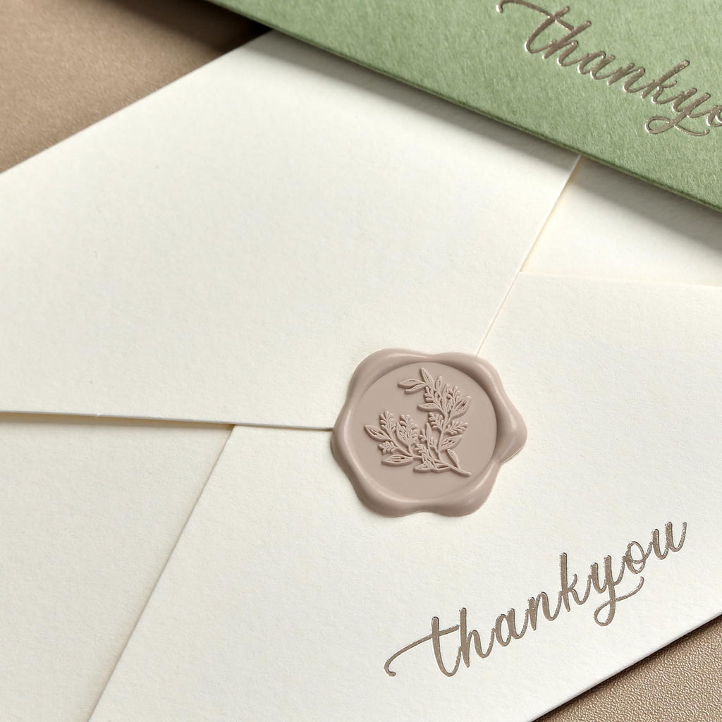UNIQOOO Wax Seal Stickers - Eucalyptus Wedding Invitation Envelope Seal Stickers, 50 Pcs Self- Adhesive Taupe Stickers, Perfect for Invitation, Christmas, Gift Wrapping