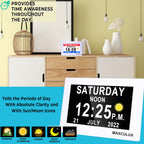 MAXCULUX 【Upgraded】 Digtal Clock with Day and Date for Seniors, Auto DST, 19 Alarms & Auto Dimmable, Non-Abbreviated Extra Large Clock for Elderly Dementia Alzheimers