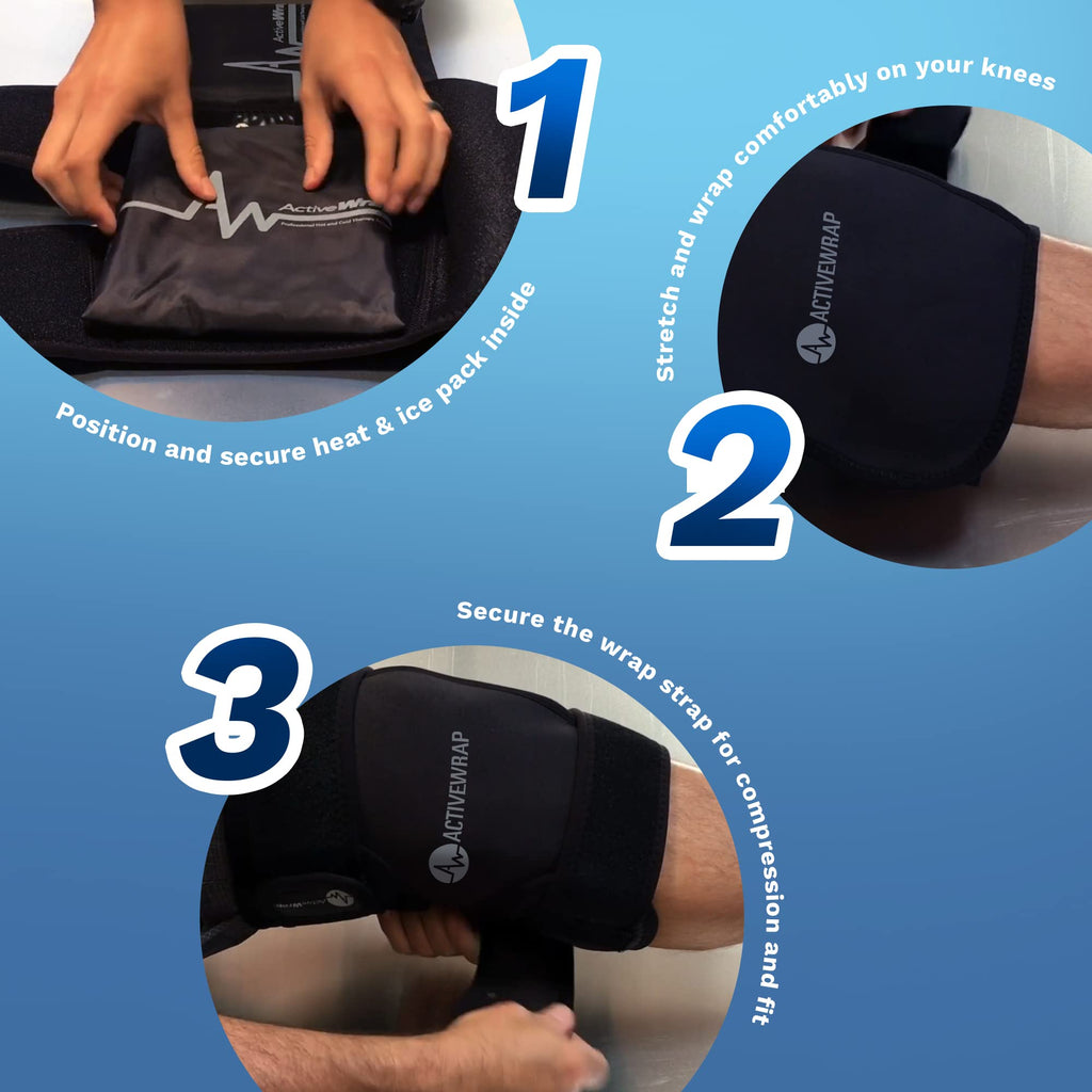 ActiveWrap - Knee Ice Pack Wrap with Compression and 2 Reusable Large Heat and Cold Packs. PT-Designed for Knee and Leg Pain Relief and Knee Recovery. Sm/Md