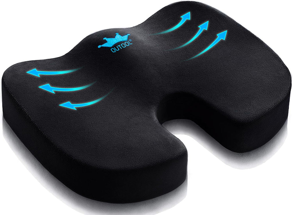 Seat Cushion for Office Chair & Car - Memory Foam Coccyx Support Pillow with Non-Slip Cover, Sciatica & Lower Back Pain Relief,Ergonomic Seat Pad for Long Drives (Medium Firm-Black)