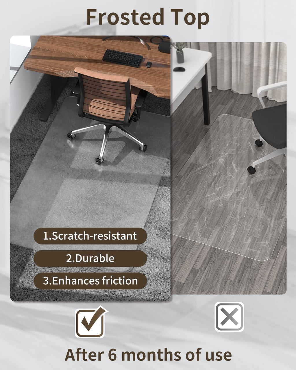 Blvornl Frosted Clear Chair Mat for High Pile Carpet and Hardwood Floor, 34.6"*47.2" Hard Material Chair Mat, Heavy Duty Computer Chair Mats for Rolling Chairs, Desk Floor Rug for Office and Home
