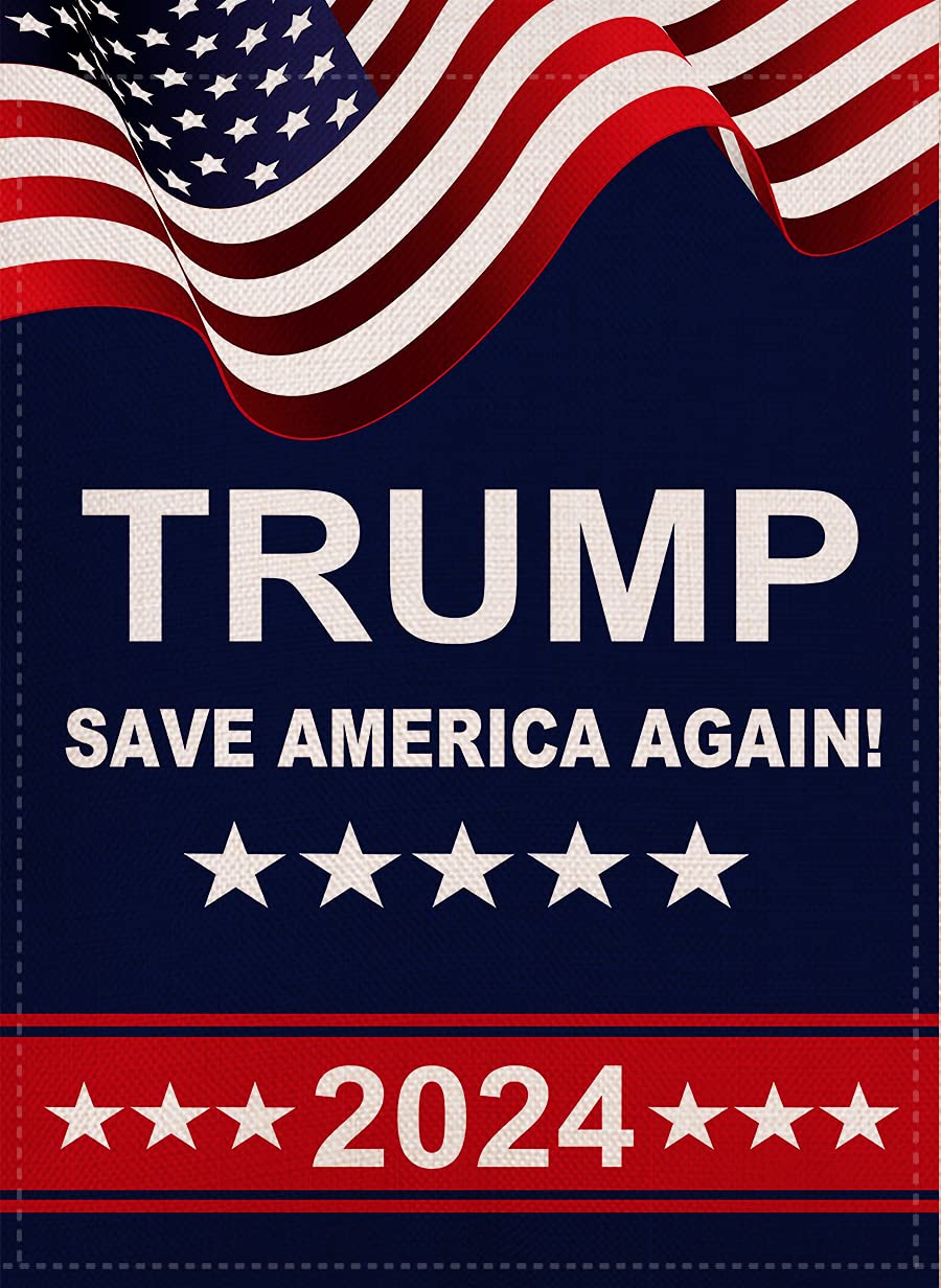 Trump 2024 House Flag Save America Again Vertical Double Sided 28x40 Inch Burlap Rustic Farmhouse Yard Outdoor Flag Décor