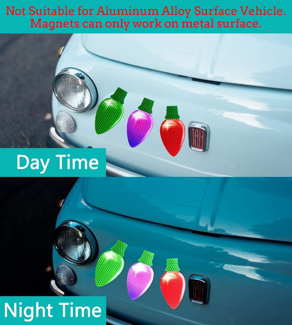90PCS Christmas Car Refrigerator Decorations - 42 Reflective Bulb Light Shaped Magnets 48 Magnetic Wires Ornaments Set Xmas Holiday Cute Decor