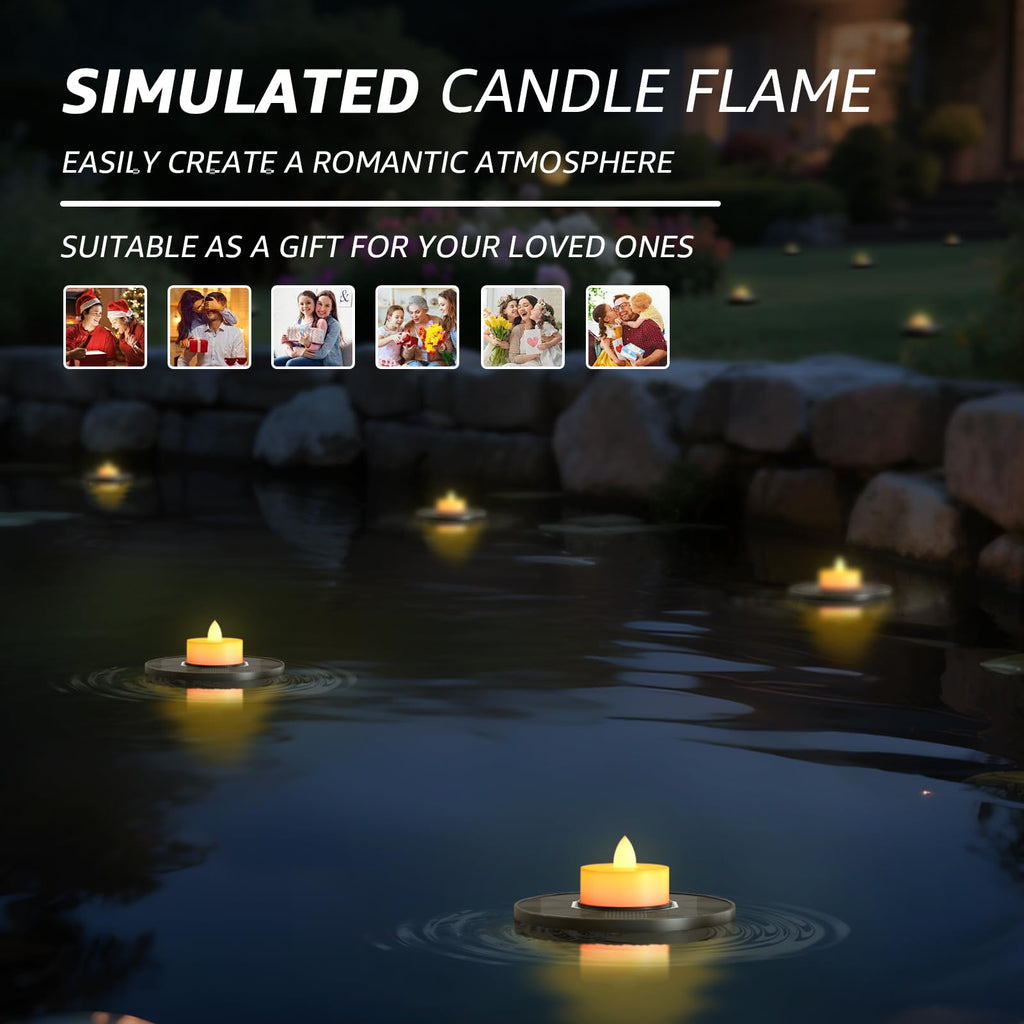 GGNOO Solar Floating Pool Lights, 5-Pack Solar-Powered Float Candles Lamps Tea Light for Pond Party Garden Backyard Outdoor Decor