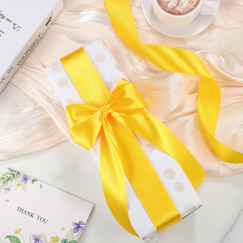 Yellow Satin Ribbon 120 Yards 1 1/2 Inch Yellow Ribbon Stocking Stuffers for Gift Wrapping Flower Bouquet Crafts Fall Decor Party Halloween Christmas Decorations