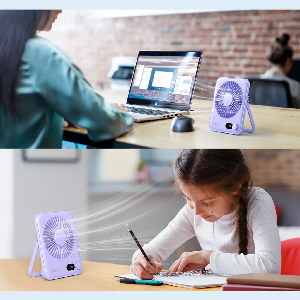 Small Desk Fan Personal Fans: 5000mah 25 Hours Battery Office Quiet Mini Desktop Fan Portable Rechargeable Travel Essentials (Purple, 2000 mAh)